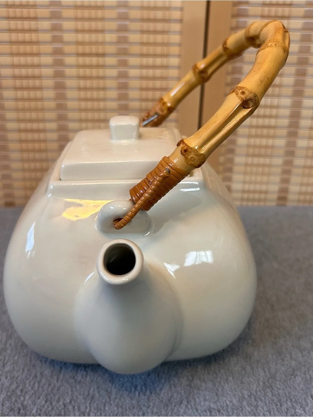 Pottery Barn Asian Square Tea Pot With Bamboo Handle